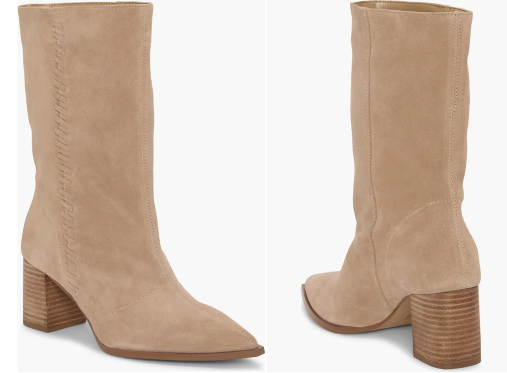 Vince Camuto Boots Women's Size 8M Beige Suede VC-LORRYS Western Mid Calf
